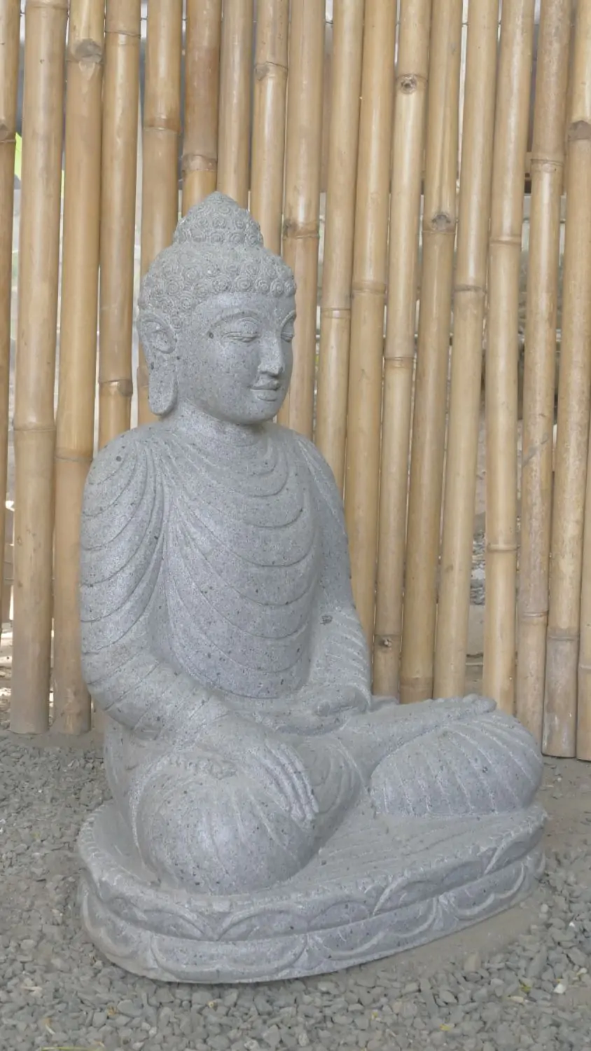  Product image 2 of the product “Seated Buddha made of Riverstone in Bhumisparsha - gesture of touching the earth. 61 cm height. ”